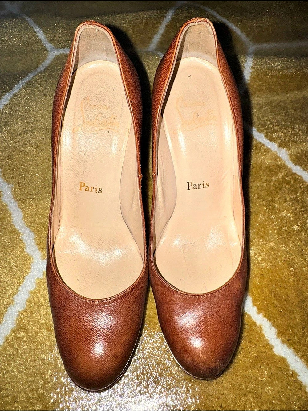 Christian Louboutin Paris Brown Leather Pumps Size 6.5 Red Bottoms
